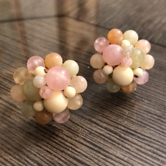 Vintage Pastel Acrylic Bead Clip Earrings - Picture 2 of 11